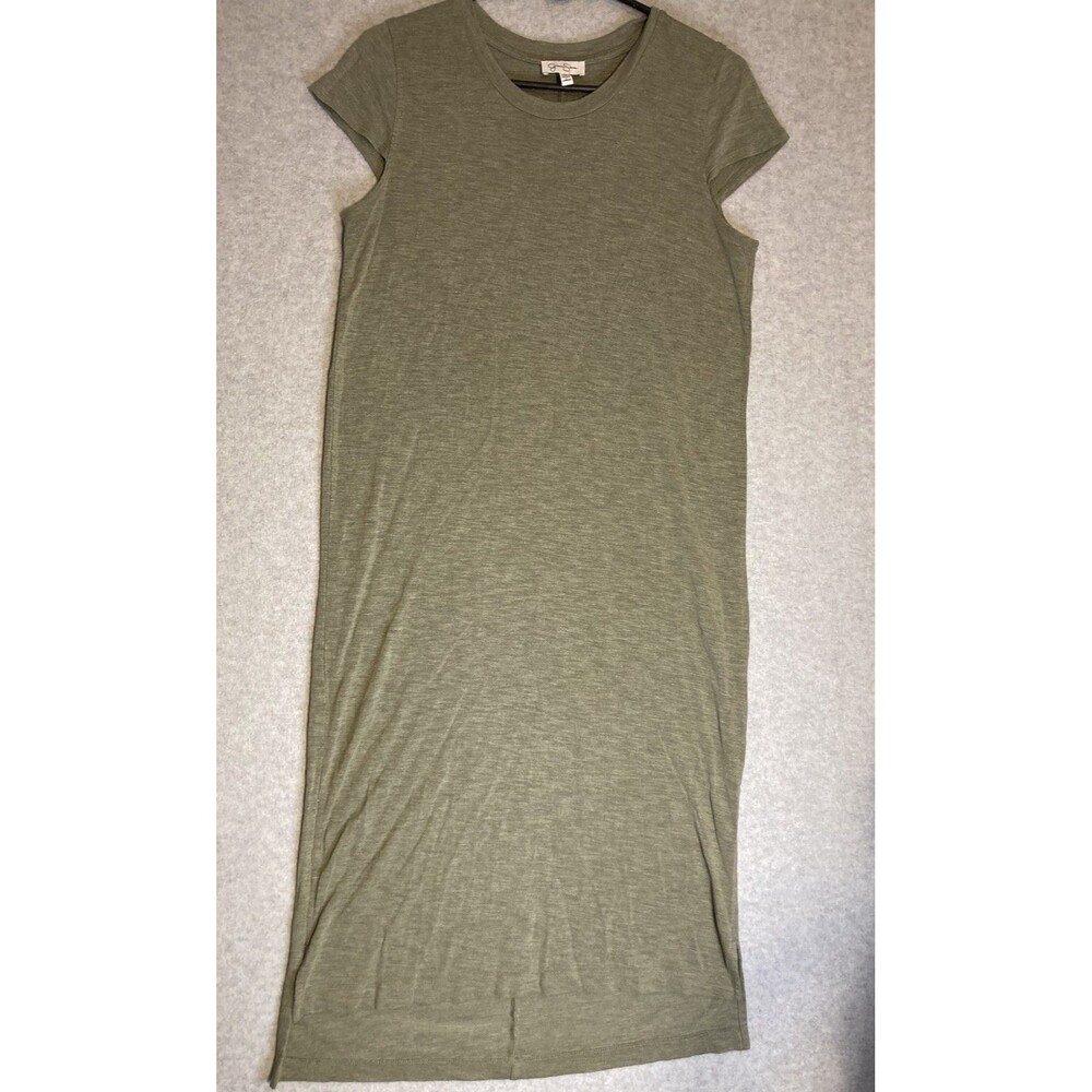 Jessica Simpson Sz L Dress Tshirt Cap Sleeve Casual Olive Green Sheath Spring
